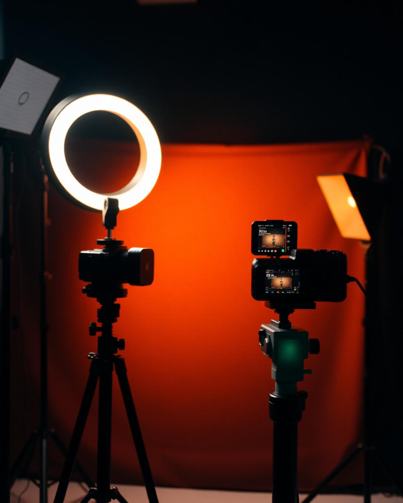 Content creation studio with lights and cameras